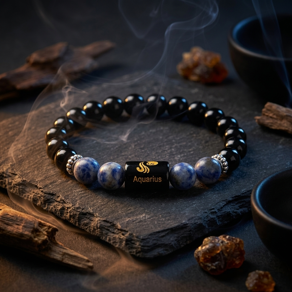 Sodalite Zodiac Bracelet 8MM | Intuition, Innovation & Luck – कुंभ राशि (Aquarius)