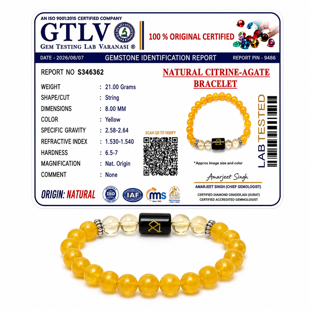 Citrine Zodiac Bracelet 8MM | Optimism, Abundance & Joy – धनु राशि (Sagittarius)