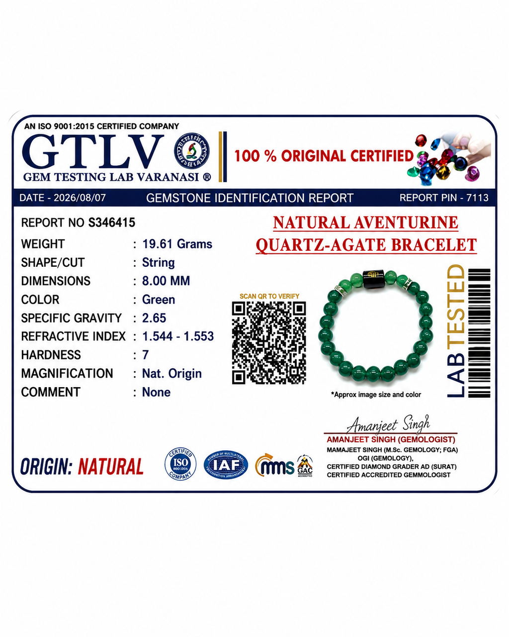 Aventurine Quartz Zodiac Bracelet 8MM | Wisdom, Healing & Growth – कन्या राशि (Virgo)