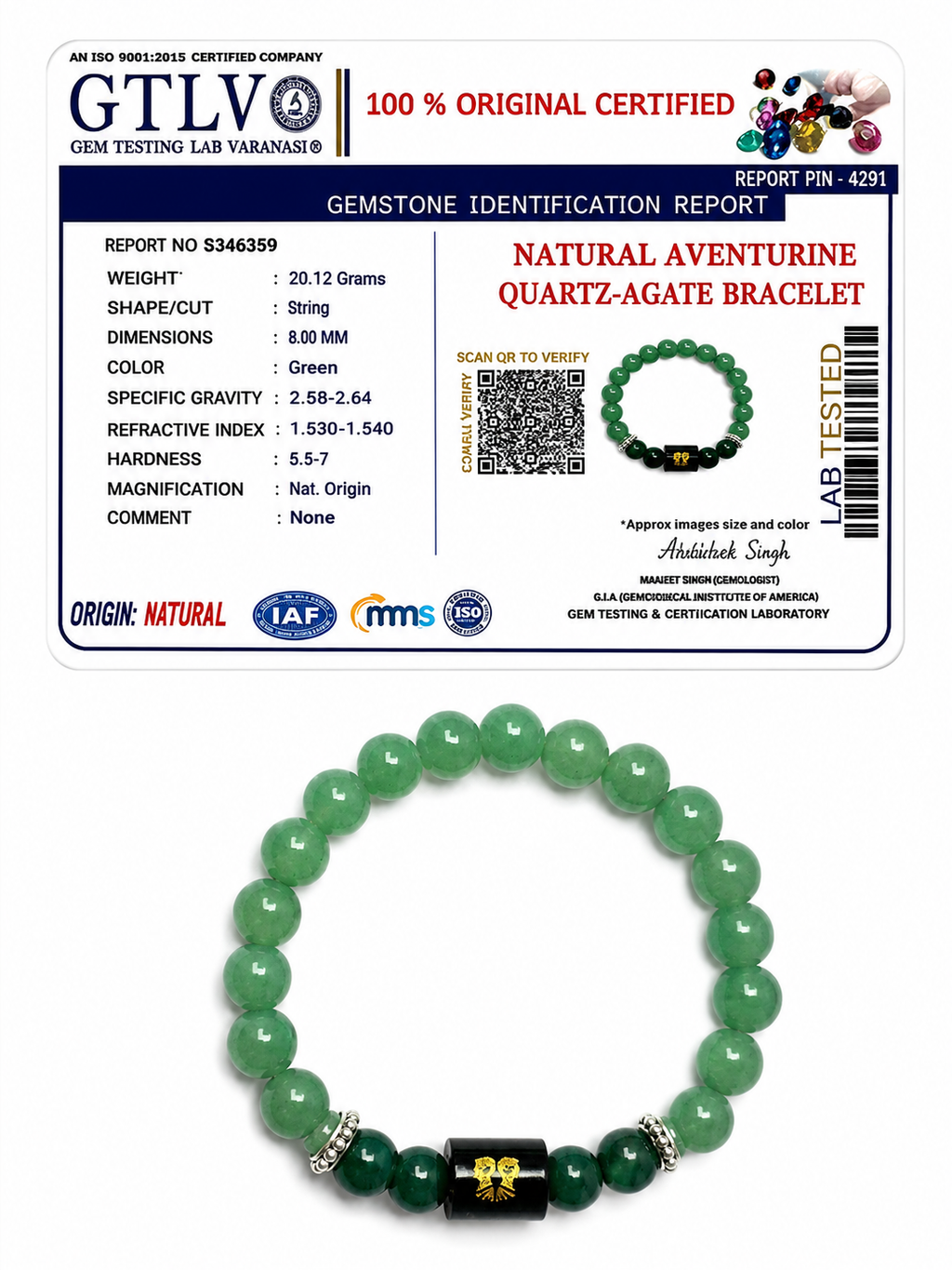 Aventurine Quartz Zodiac Bracelet 8MM | Clarity, Communication & Luck – मिथुन राशि (Gemini)