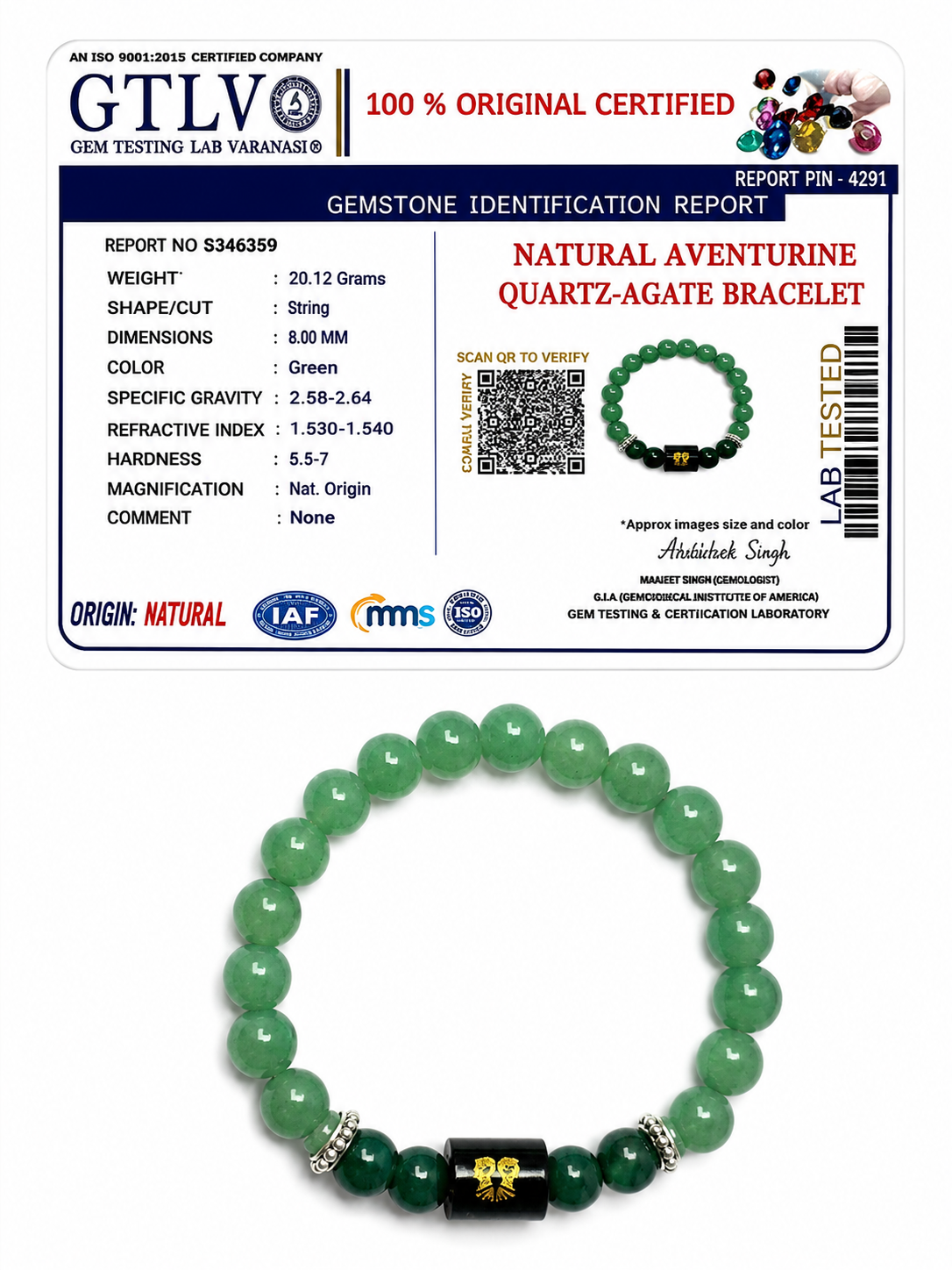 Aventurine Quartz Zodiac Bracelet 8MM | Clarity, Communication & Luck – मिथुन राशि (Gemini)