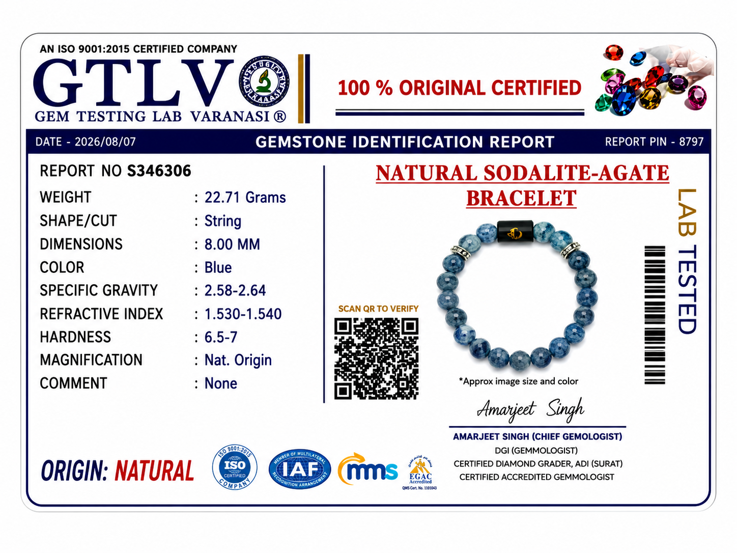 Sodalite Zodiac Bracelet 8MM | Discipline, Focus & Stability – मकर राशि (Capricorn)