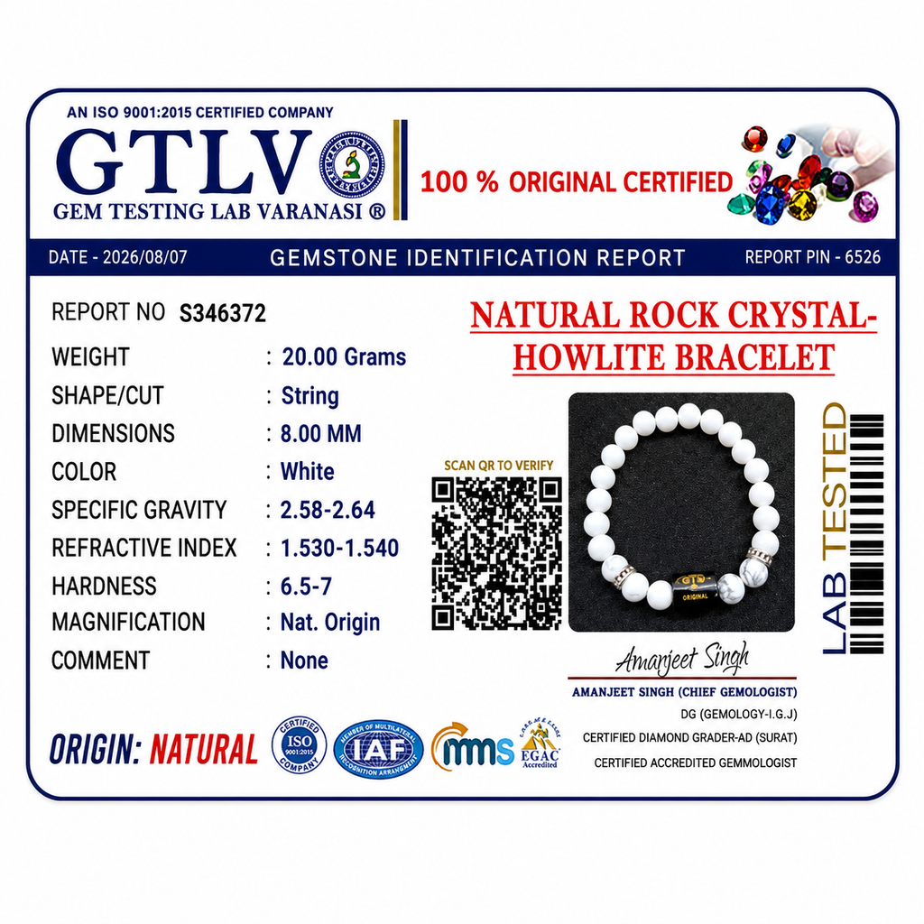 Rock Crystal Howlite Zodiac Bracelet 8MM | Harmony, Protection & Balance – तुला राशि (Libra)