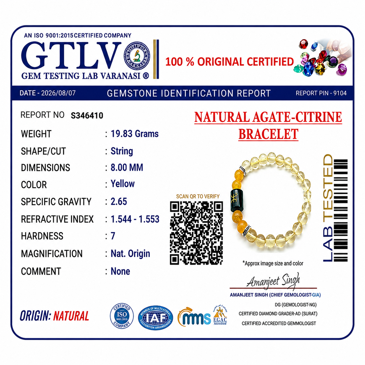 Agate Citrine Zodiac Bracelet 8MM | Spirituality, Calm & Abundance – मीन राशि (Pisces)