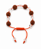 Natural Five Mukhi Rudraksha & Crystal Glass Bracelet | Adjustable Spiritual Bracelet for Protection, Positivity & Daily Wear