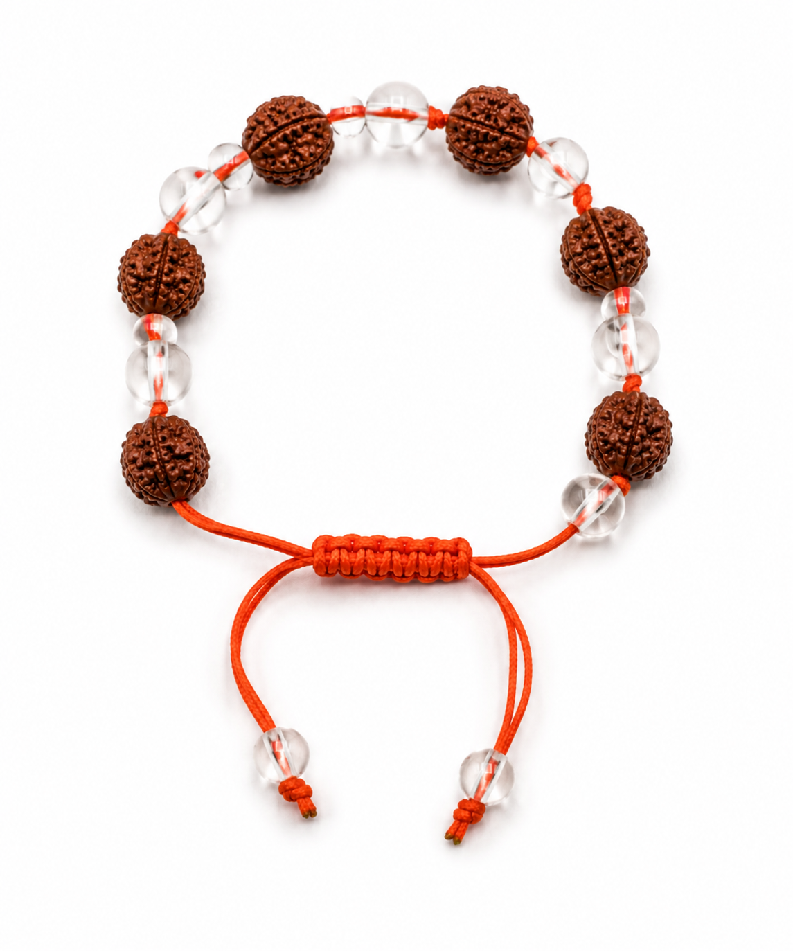 Natural Five Mukhi Rudraksha & Crystal Glass Bracelet | Adjustable Spiritual Bracelet for Protection, Positivity & Daily Wear