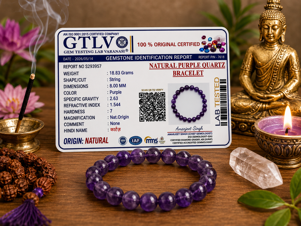 Natural Purple Quartz Bracelet 8MM | Premium Amethyst Crystal Bracelet for Peace & Intuition