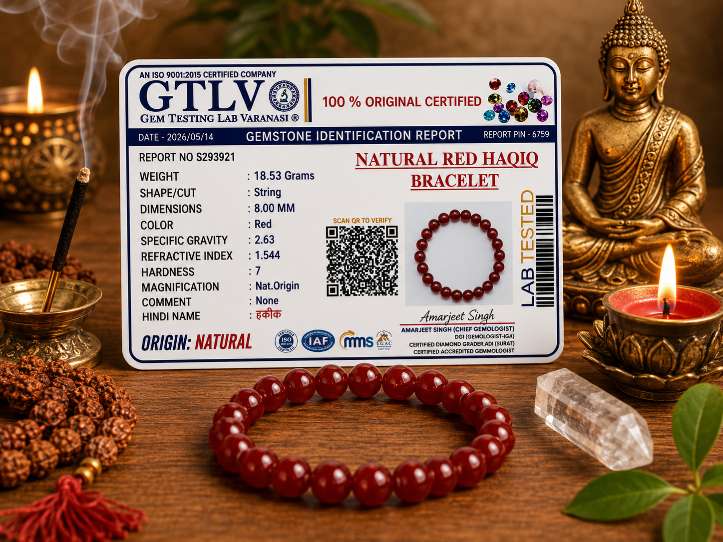 Natural Red Haqiq Bracelet | Red Agate Healing Crystal Bracelet