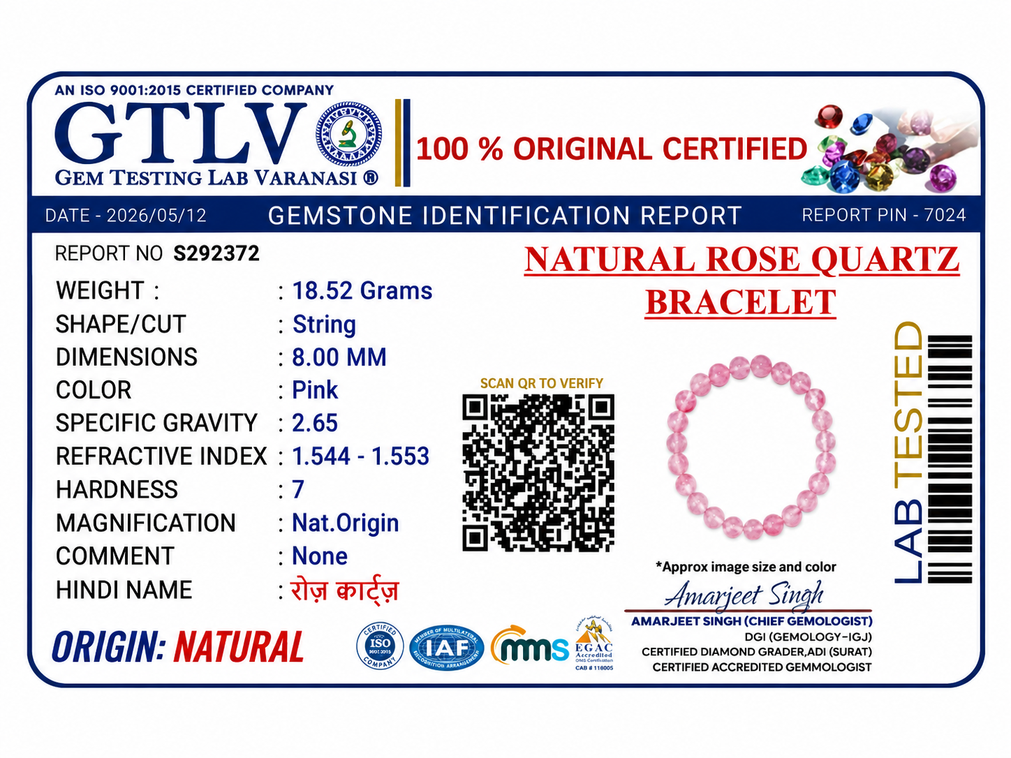 Natural Rose Quartz Bracelet 8MM | Premium Love & Healing Crystal Bracelet