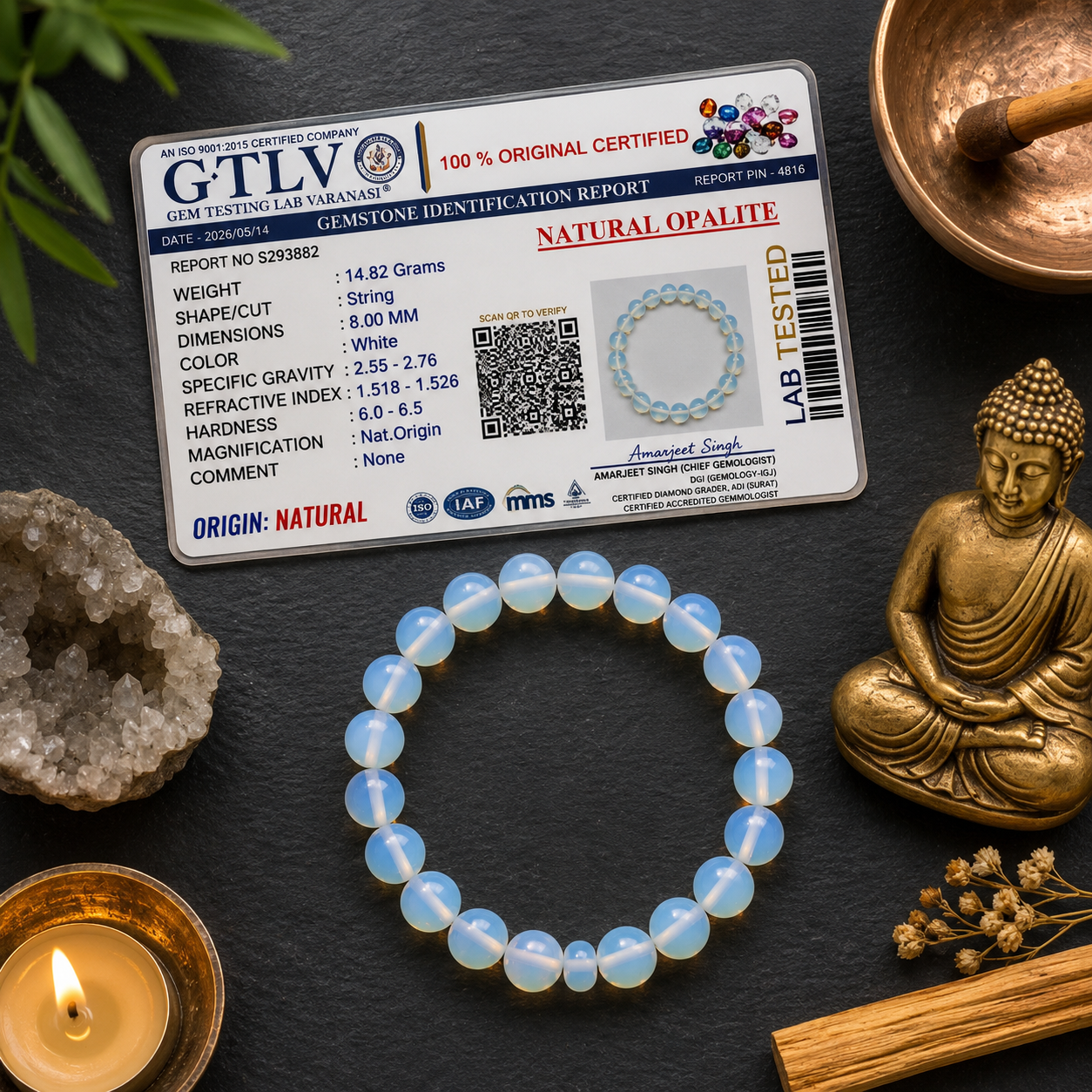 Natural Opalite Bracelet 8MM | Premium Opalite Crystal Bracelet for Positivity & Emotional Balance