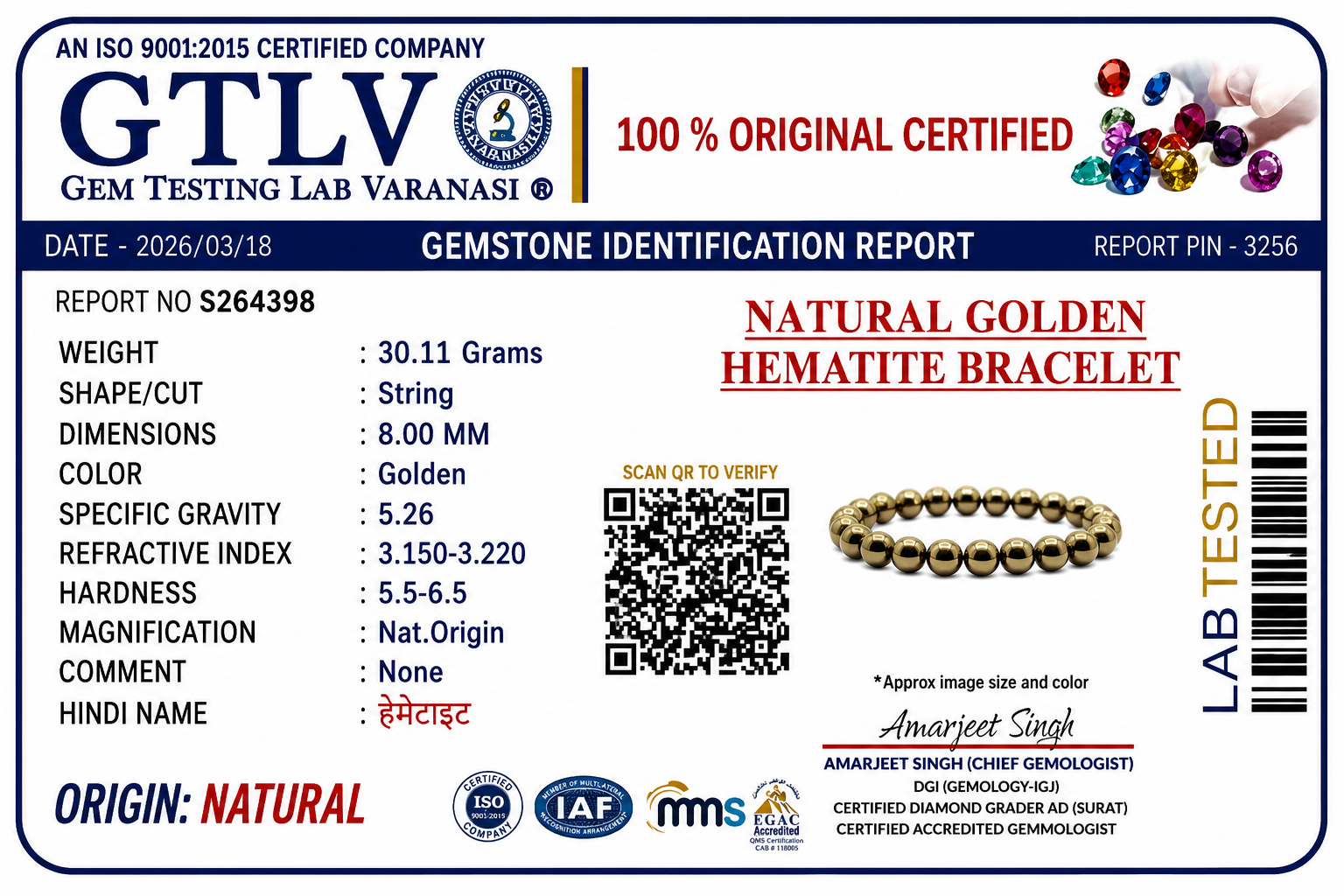 Natural Golden Hematite Bracelet 8MM | Premium Protection & Grounding Stone Bracelet