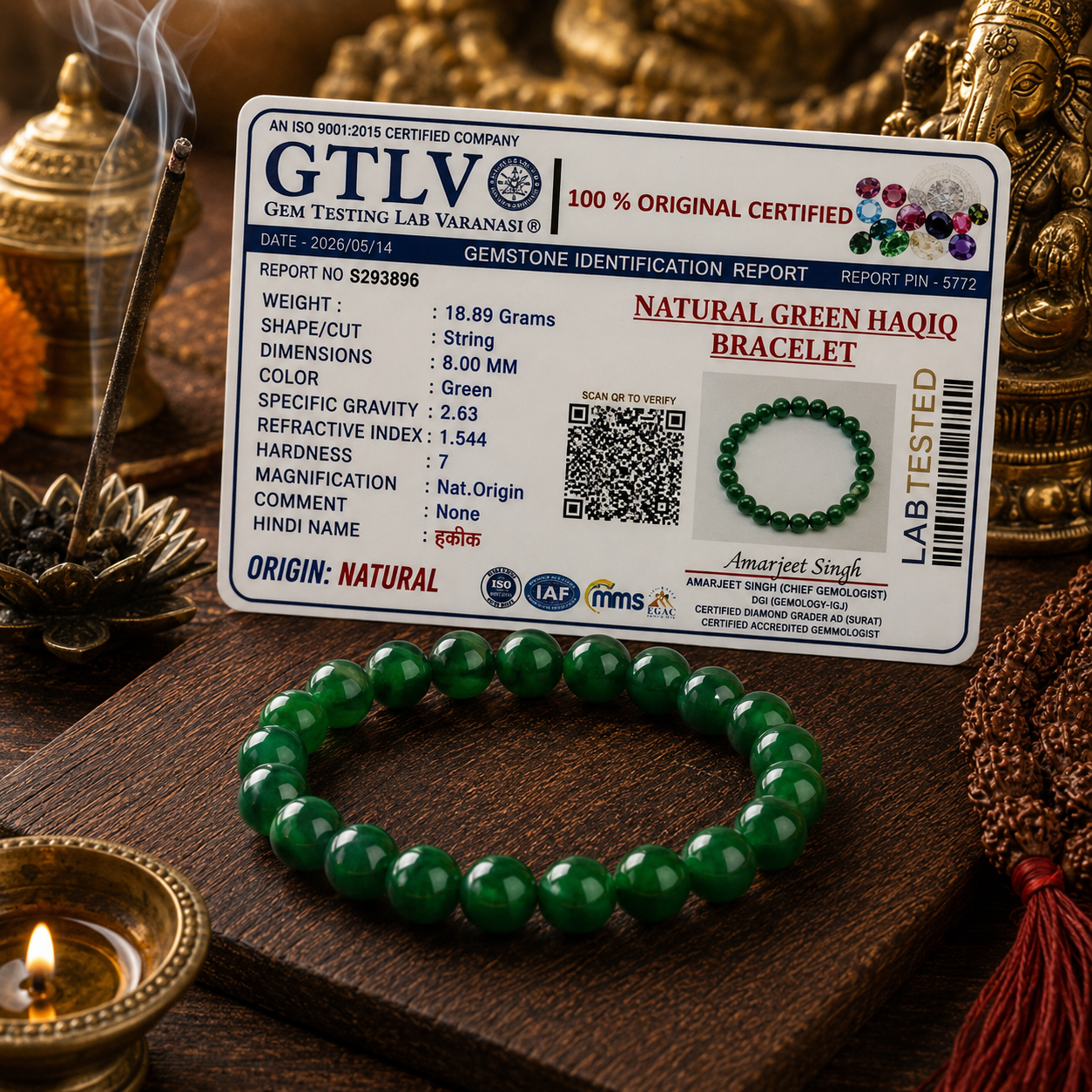 Natural Green Haqiq Bracelet | Green Agate Healing Crystal Bracelet