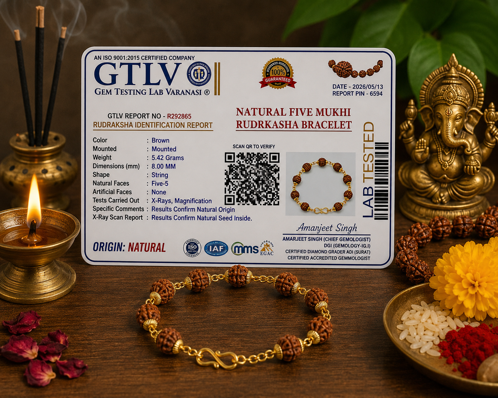 Natural Five Mukhi Rudraksha Bracelet Gold Plated | Premium Spiritual Bracelet