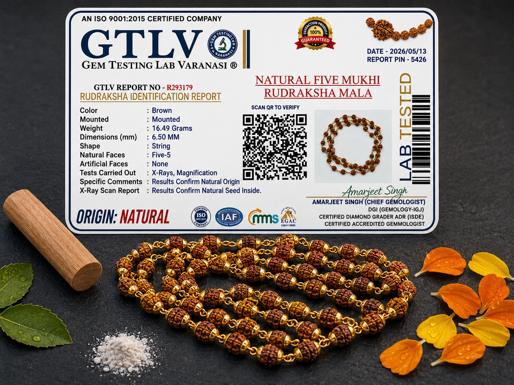 Five Mukhi Rudraksha Mala with Metal Cap | Sacred 5 Mukhi Rudraksha Mala for Spiritual Growth & Meditation