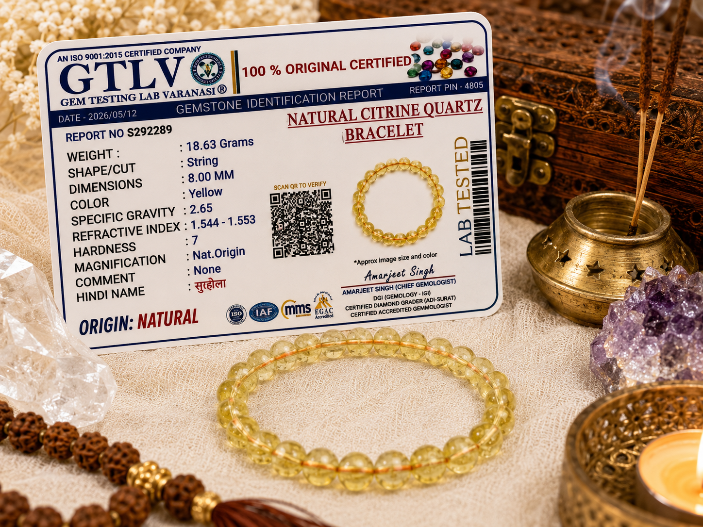 Natural Citrine Quartz Bracelet 8MM | Premium Wealth & Success Crystal Bracelet