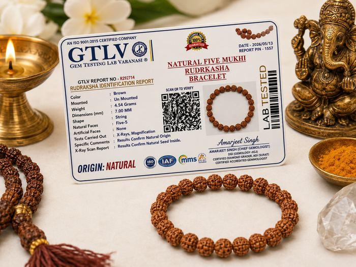 Natural 5 Mukhi Rudraksha Bracelet 7MM | Elastic Brown Beads | Spiritual Bracelet for Peace & Focus
