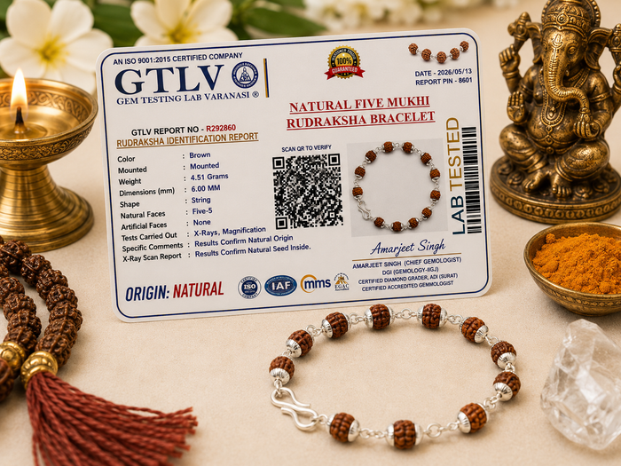Natural 5 Mukhi Rudraksha Bracelet 6MM with Premium Caps | Peace, Focus & Positive Energy | Rudriva