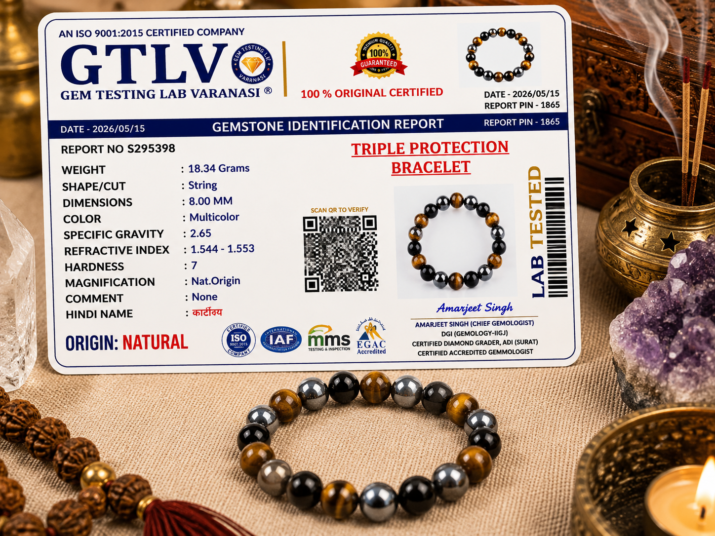 Natural Triple Protection Bracelet | Tiger Eye, Black Obsidian & Hematite Energy Bracelet