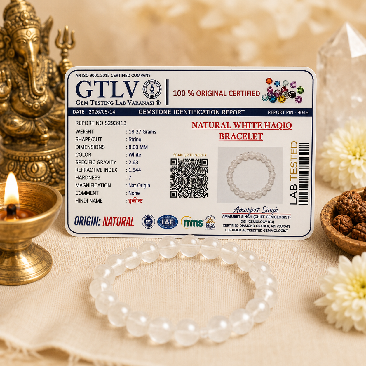 Natural White Haqiq Bracelet 8MM | Premium White Agate Bracelet for Peace & Positivity