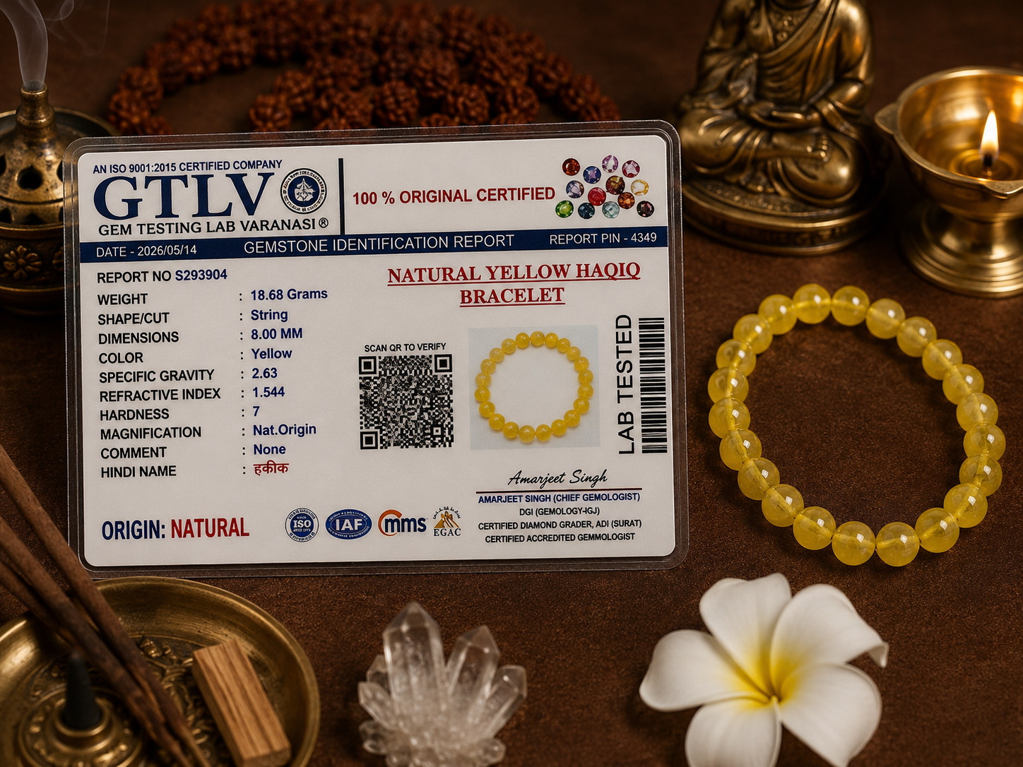 Natural Yellow Haqiq Bracelet | Yellow Agate Healing Crystal Bracelet