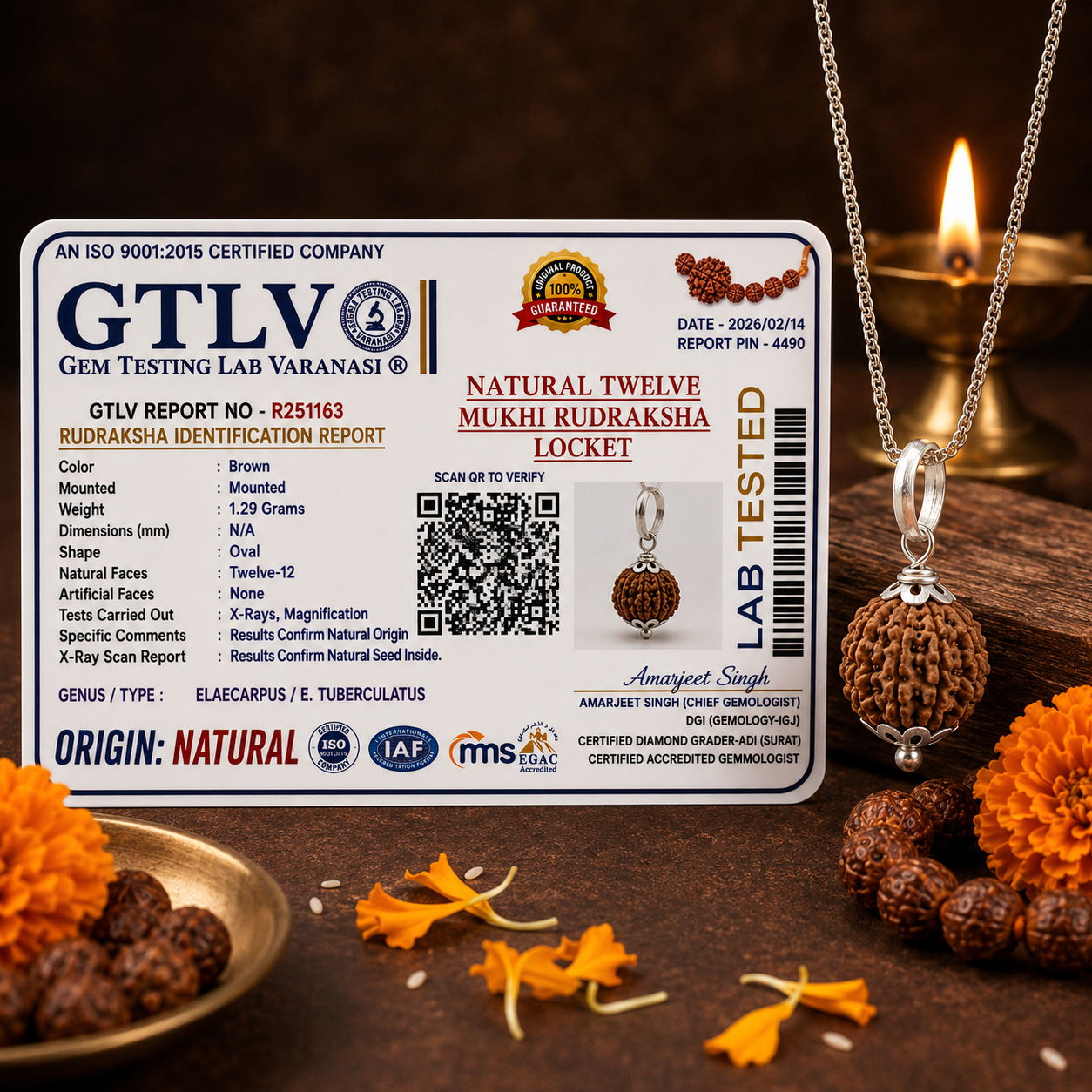 Natural 12 Mukhi Rudraksha Locket for Leadership, Confidence & Positive Energy | Authentic & Energized | Rudriva