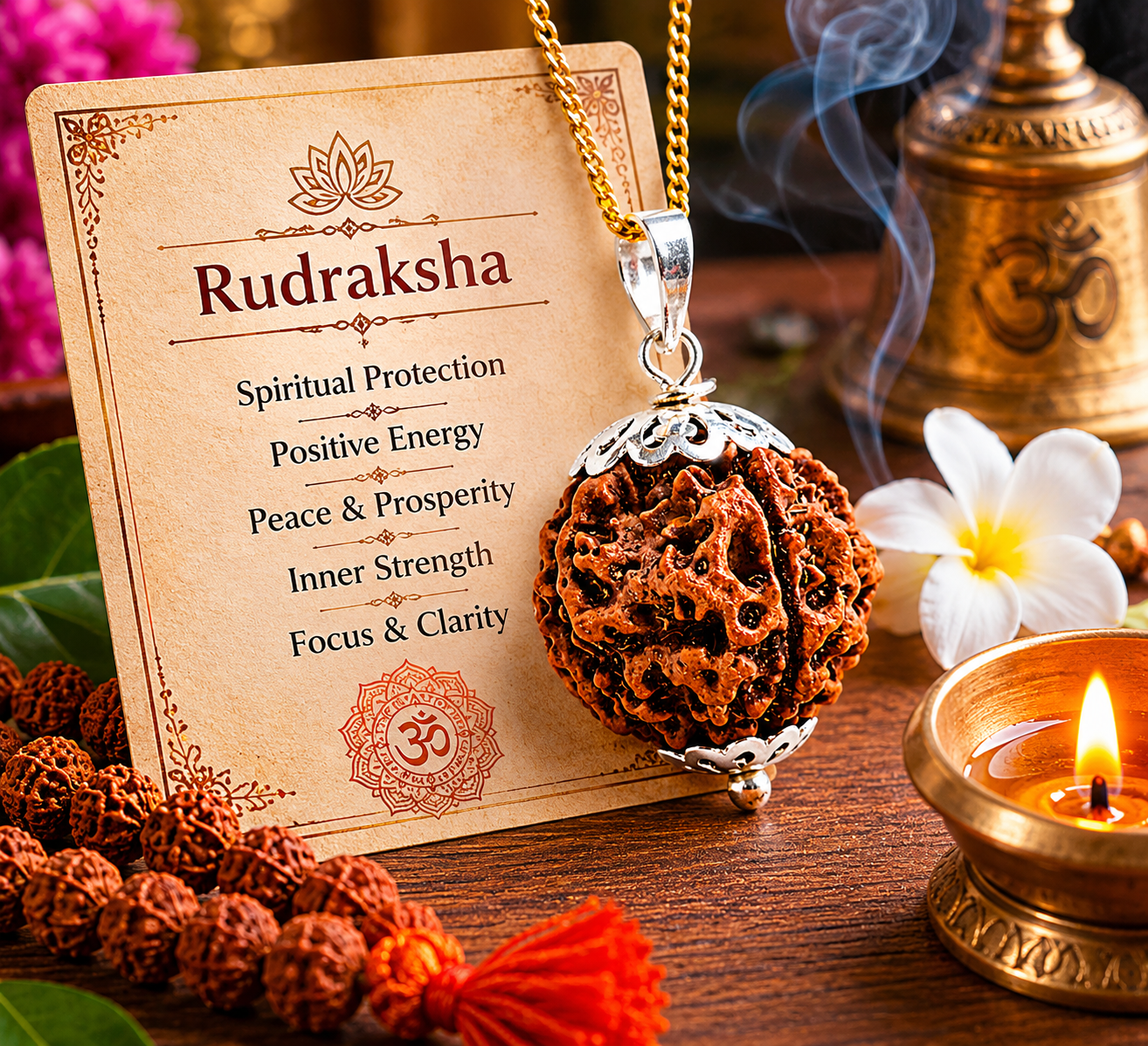 Nepali 4 Mukhi Rudraksha Locket for Wisdom, Focus & Communication | Authentic & Energized | Rudriva