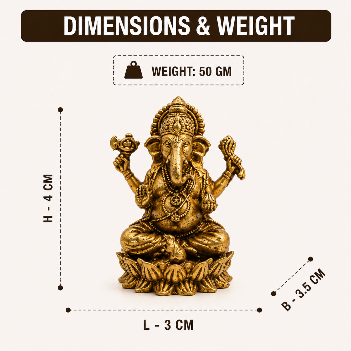 Lord Ganesh Brass Idol | Sitting in Lotus | Murti Statue for Home Temple