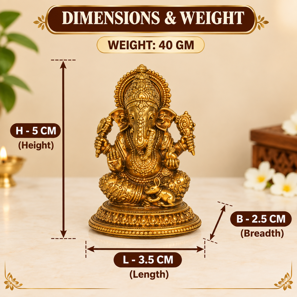 Lord Ganesh Brass Idol | Vighnaharta Murti | Home Temple Pooja Statue