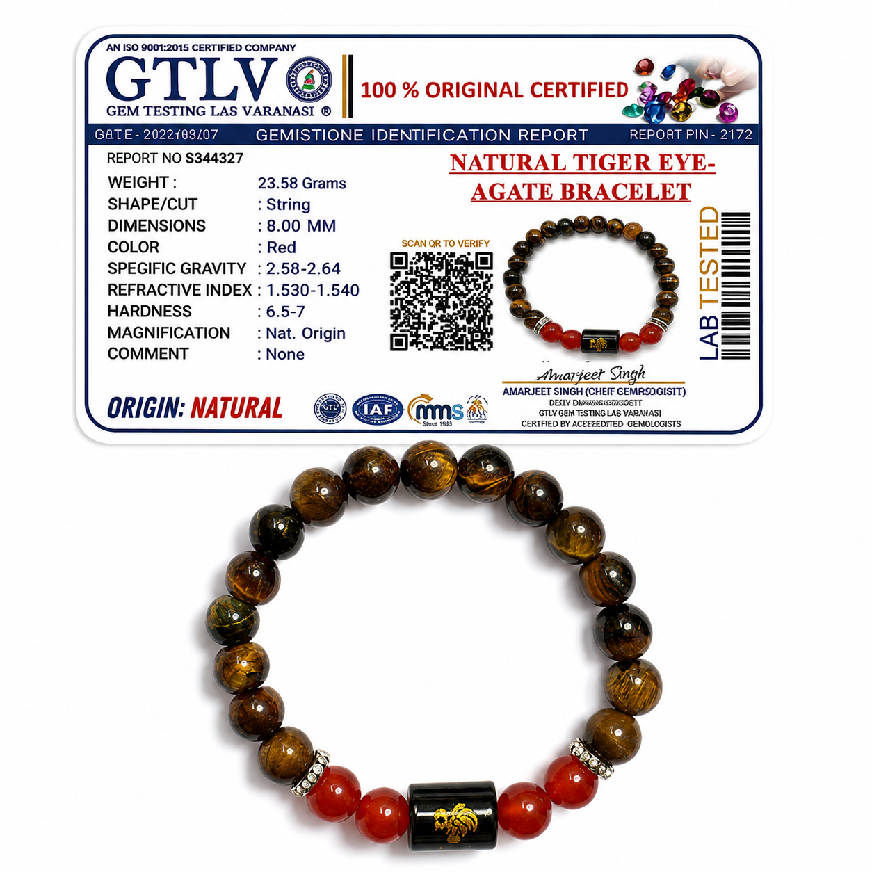 Tiger Eye Zodiac Bracelet 8MM | Confidence, Protection & Authority – सिंह राशि (Leo)