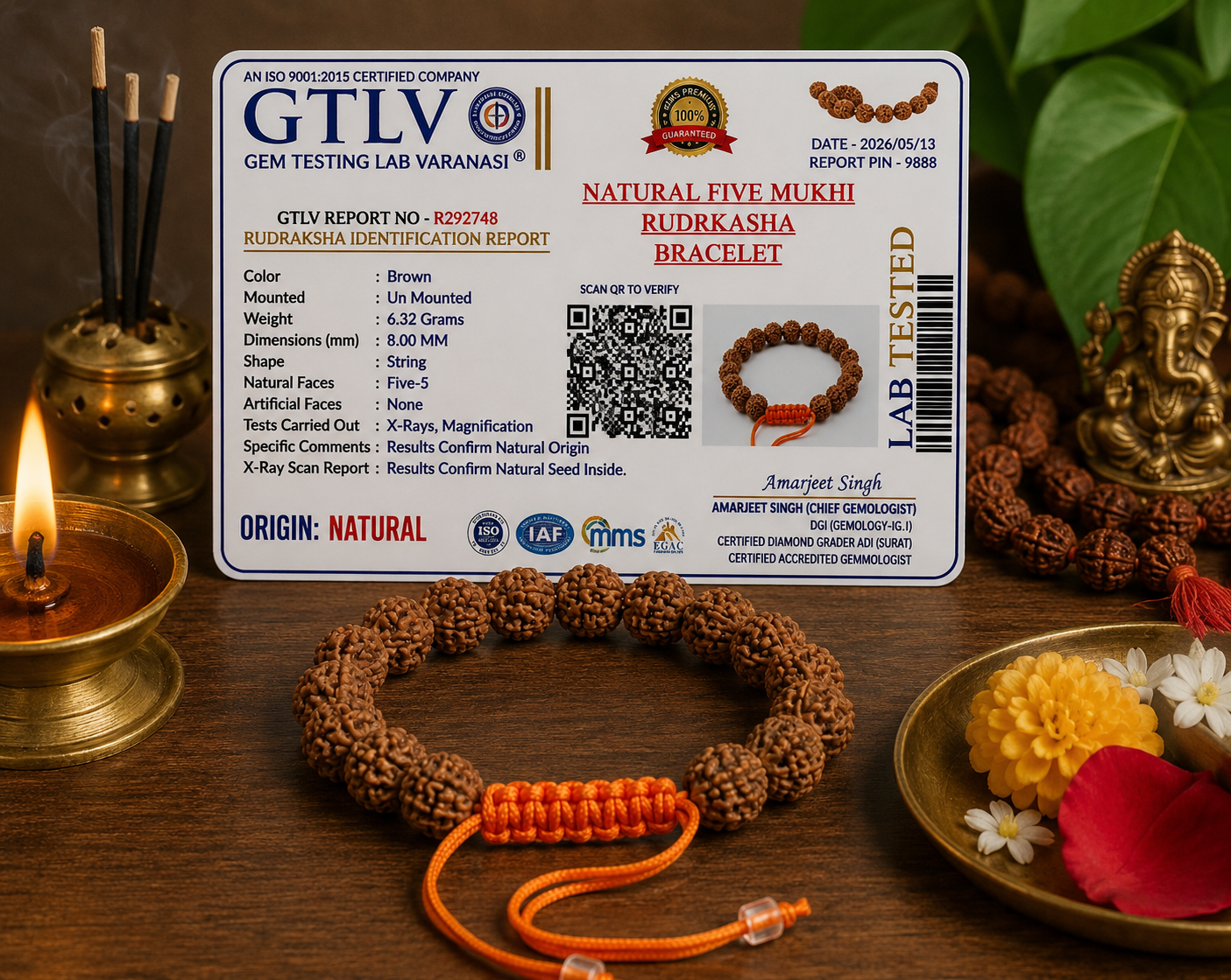 Natural Five Mukhi Rudraksha Bracelet Adjustable White | Premium Spiritual Bracelet