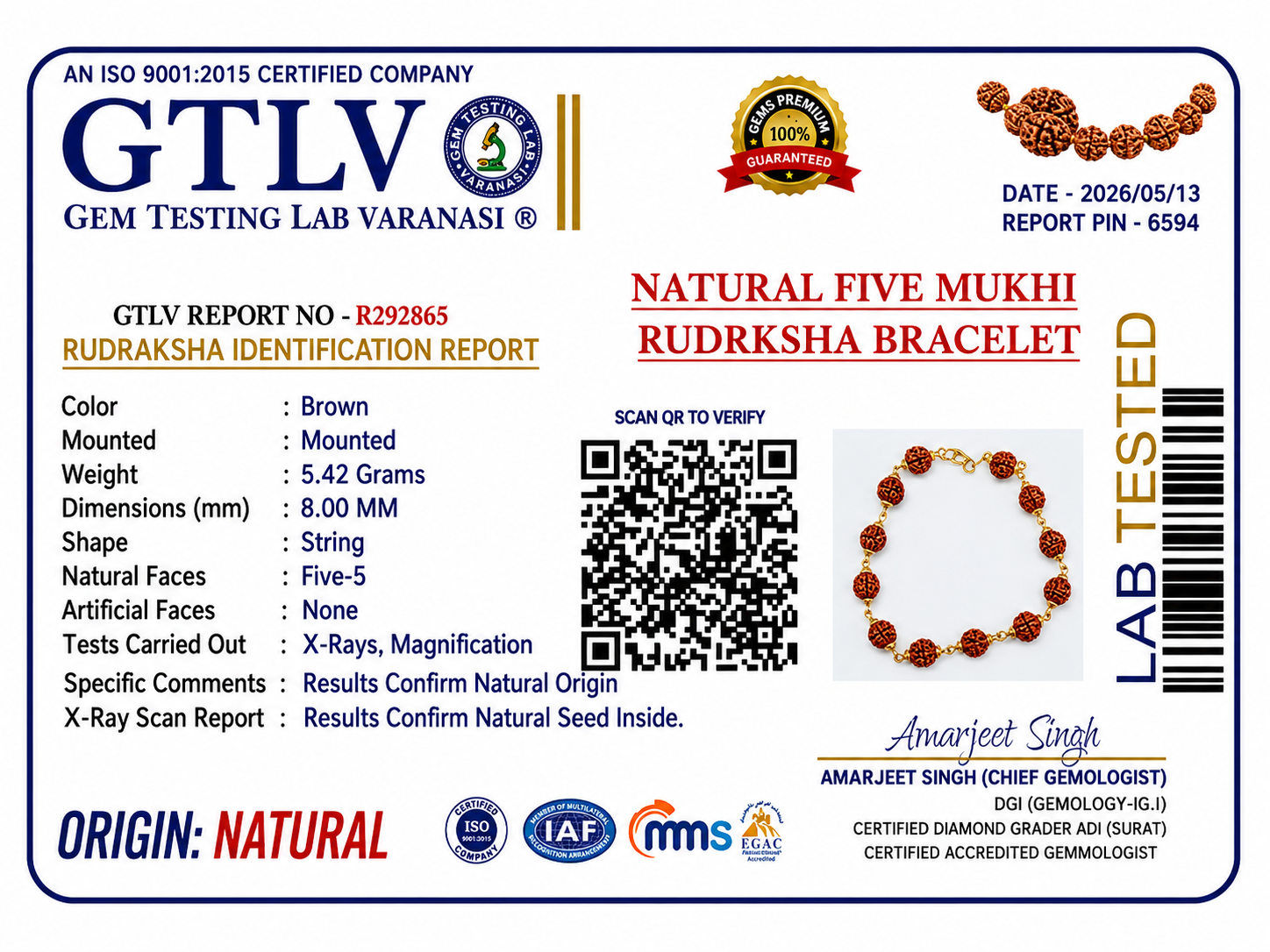 Natural Five Mukhi Rudraksha Bracelet Gold Plated | Premium Spiritual Bracelet