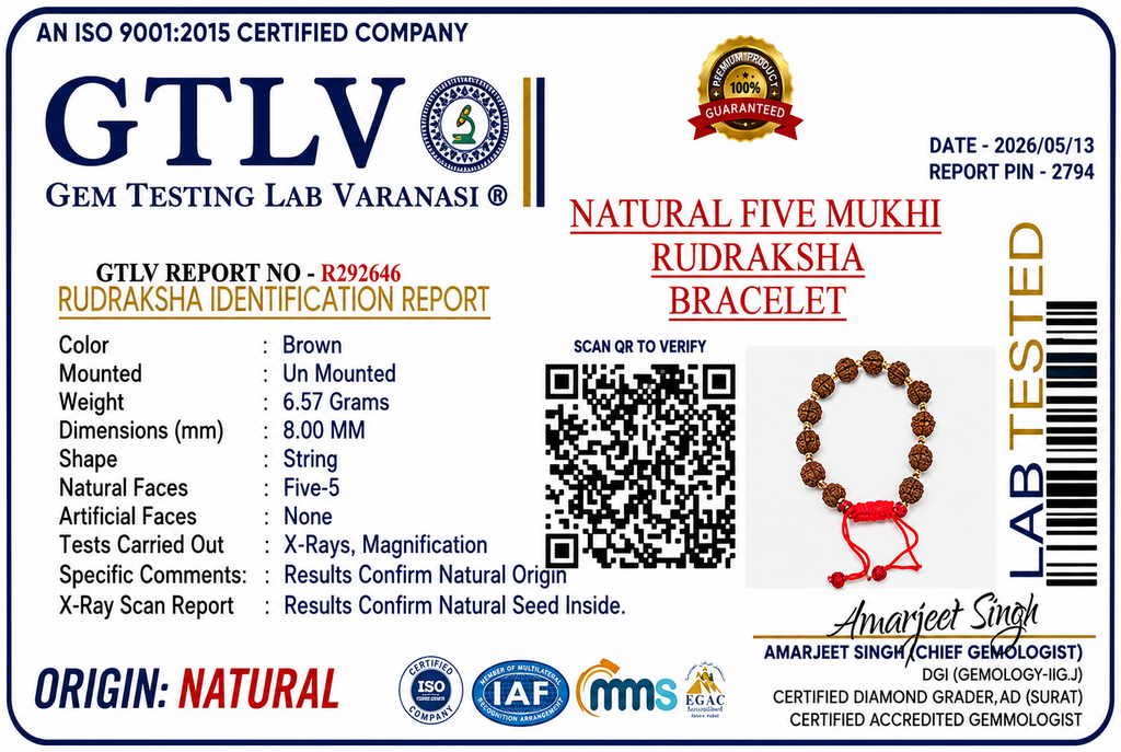Natural Five Mukhi Rudraksha Bracelet Adjustable | Spiritual Bracelet for Peace & Positive Energy