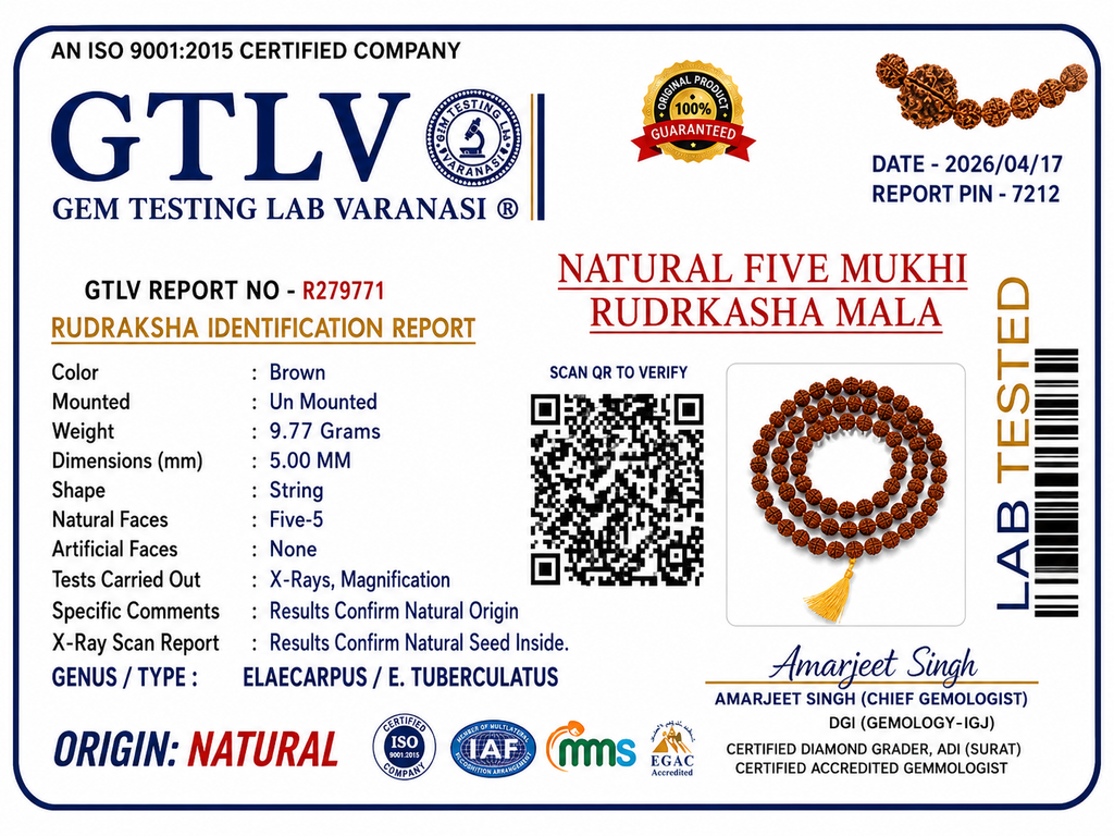 Five Mukhi Rudraksha Mala Brown | Natural 108 Beads Japa Mala for Meditation, Prayer & Spiritual Wellness