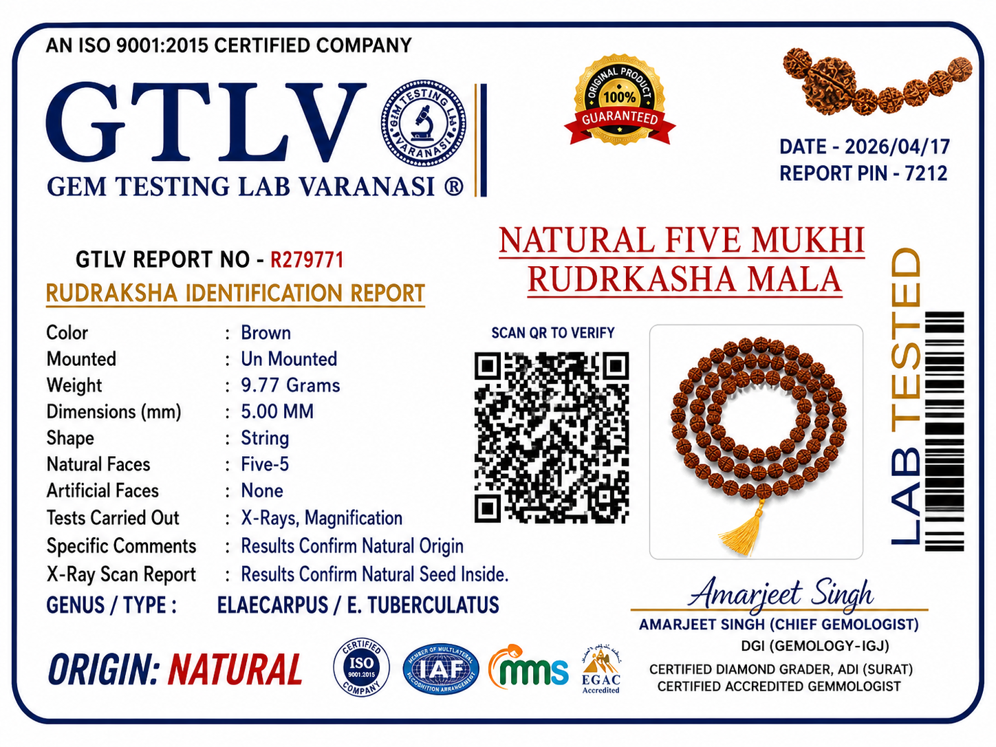 Five Mukhi Rudraksha Mala Brown | Natural 108 Beads Japa Mala for Meditation, Prayer & Spiritual Wellness