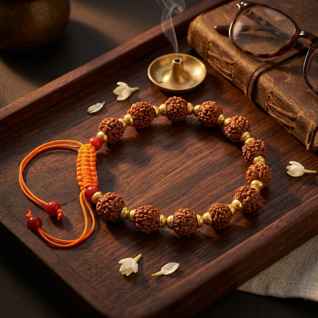 Natural Five Mukhi Rudraksha Bracelet Adjustable | Spiritual Bracelet for Peace & Positive Energy