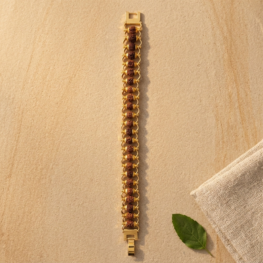 Gold Plated Modern Rudraksha Bracelet (Brass) | Premium Brass Rudraksha Bracelet for Spiritual Style, Daily Wear and Positive Energy