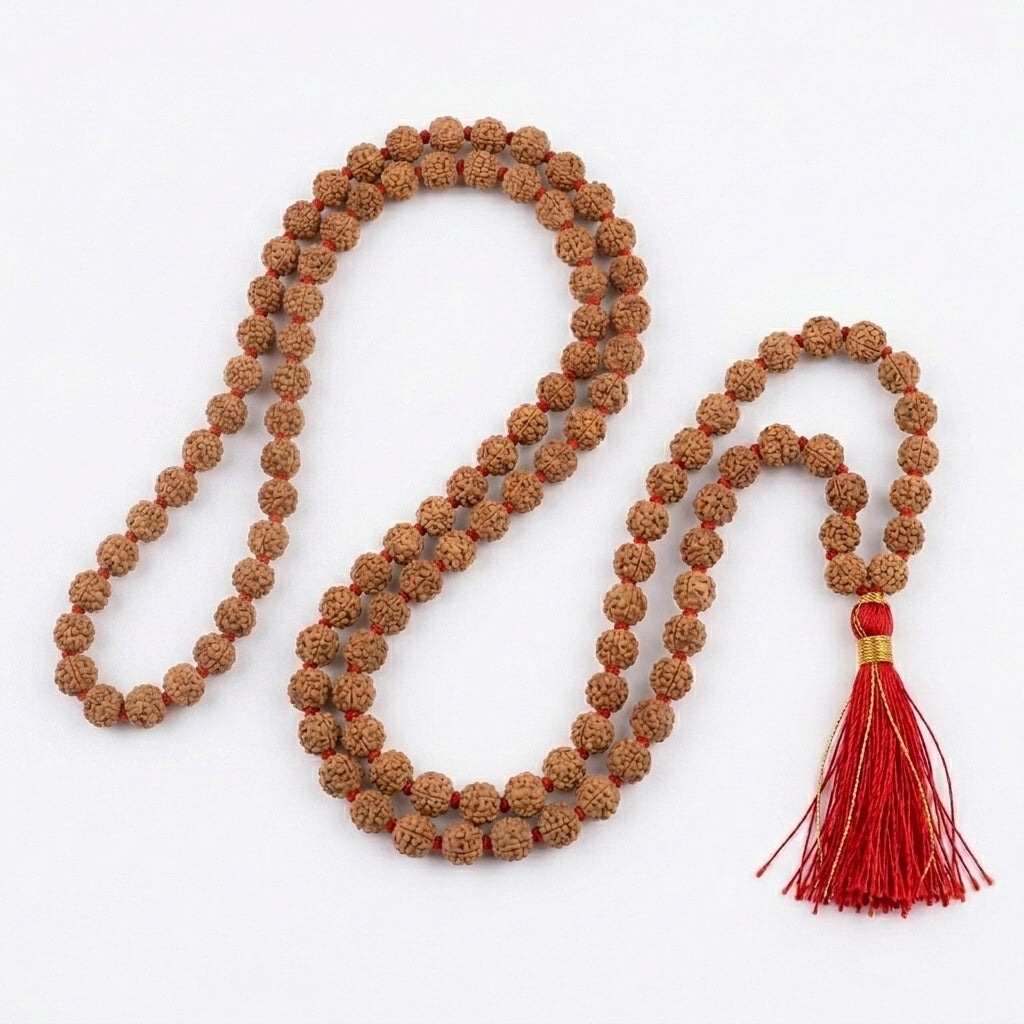 Five Mukhi Rudraksha Mala White 6MM | Natural 108 Beads Japa Mala for Meditation, Prayer & Spiritual Growth