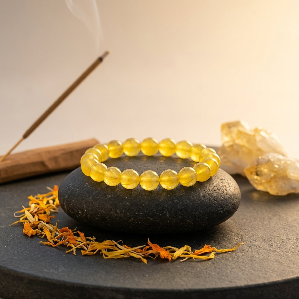 Natural Yellow Haqiq Bracelet | Yellow Agate Healing Crystal Bracelet