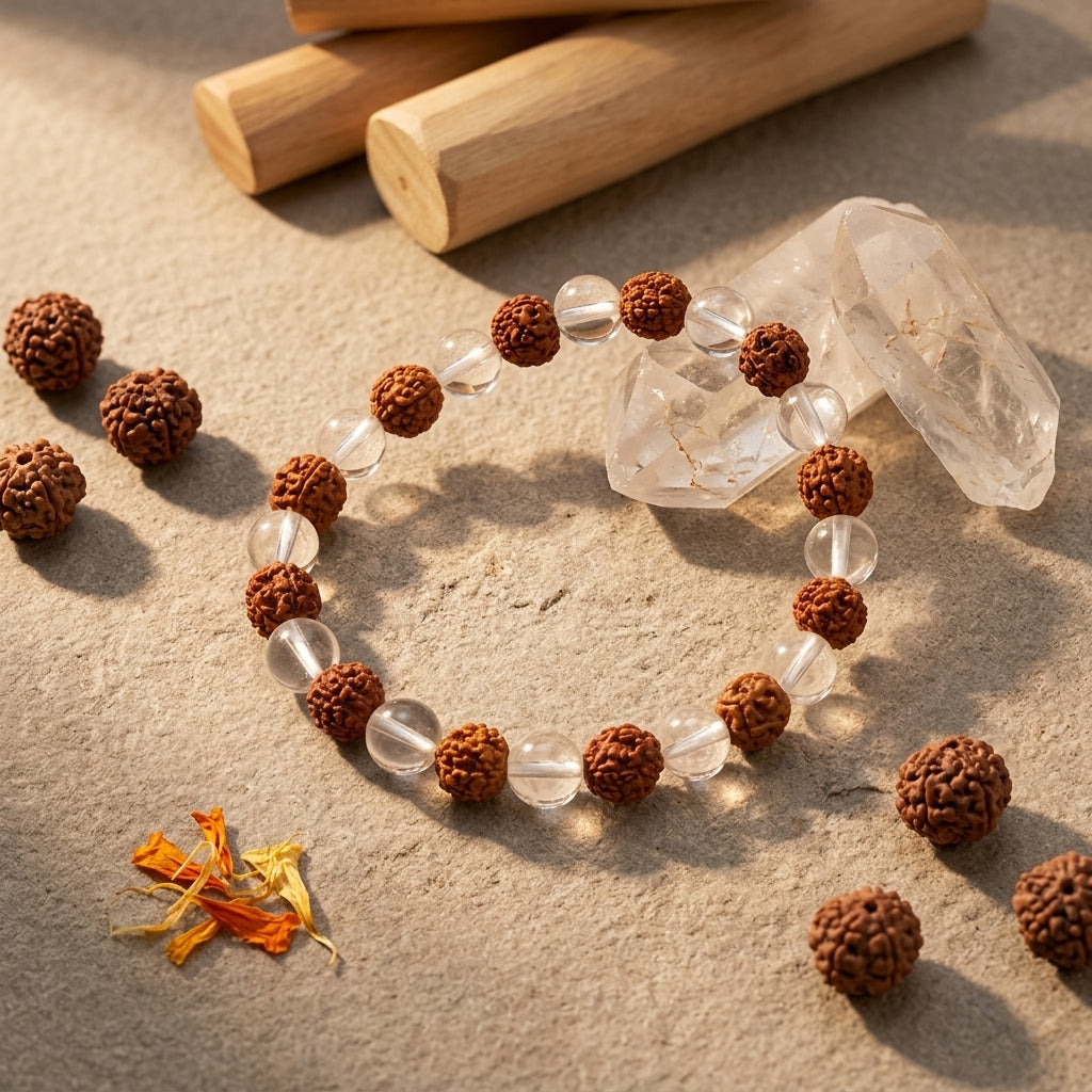 Sphatik Rudraksha Bracelet | Natural Crystal Quartz & Rudraksha Bracelet for Peace and Positivity