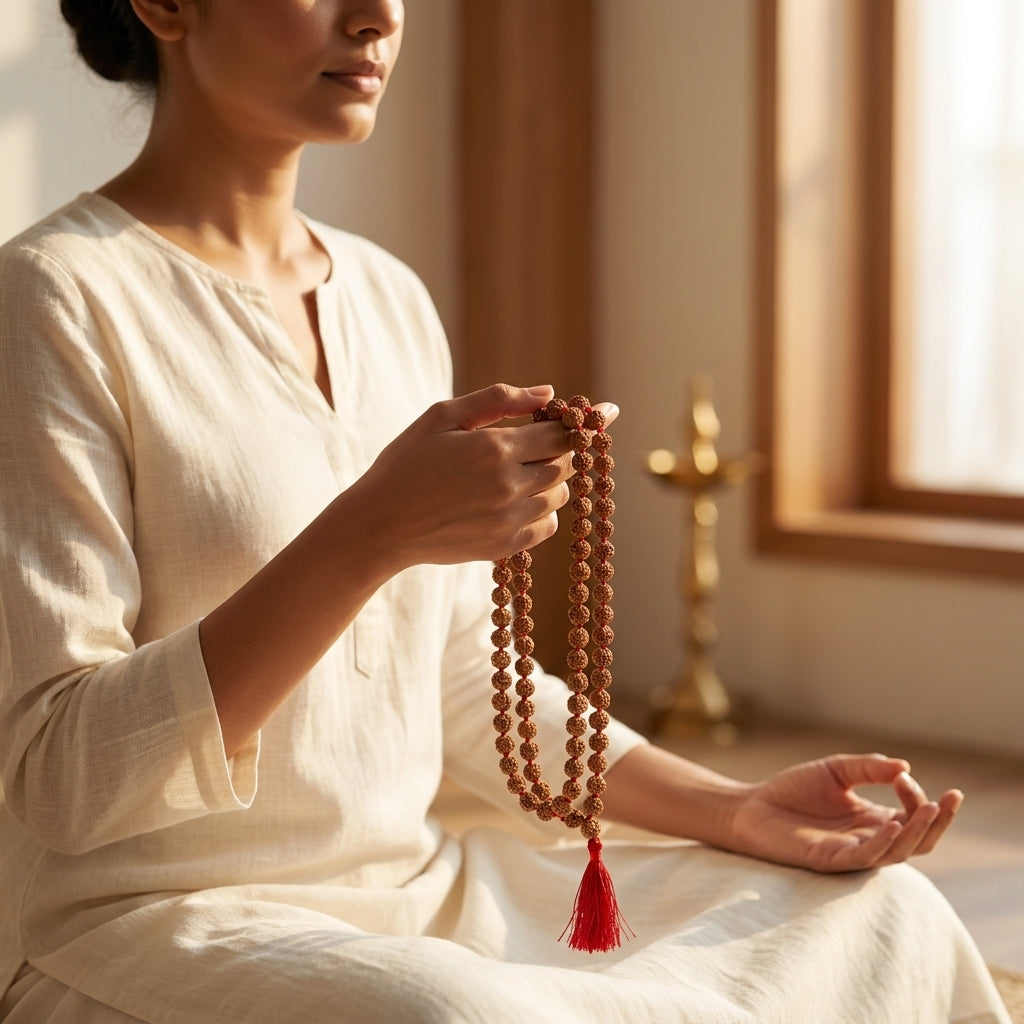 Five Mukhi Rudraksha Mala White 5MM | Natural 108 Beads Japa Mala for Meditation, Prayer & Spiritual Growth