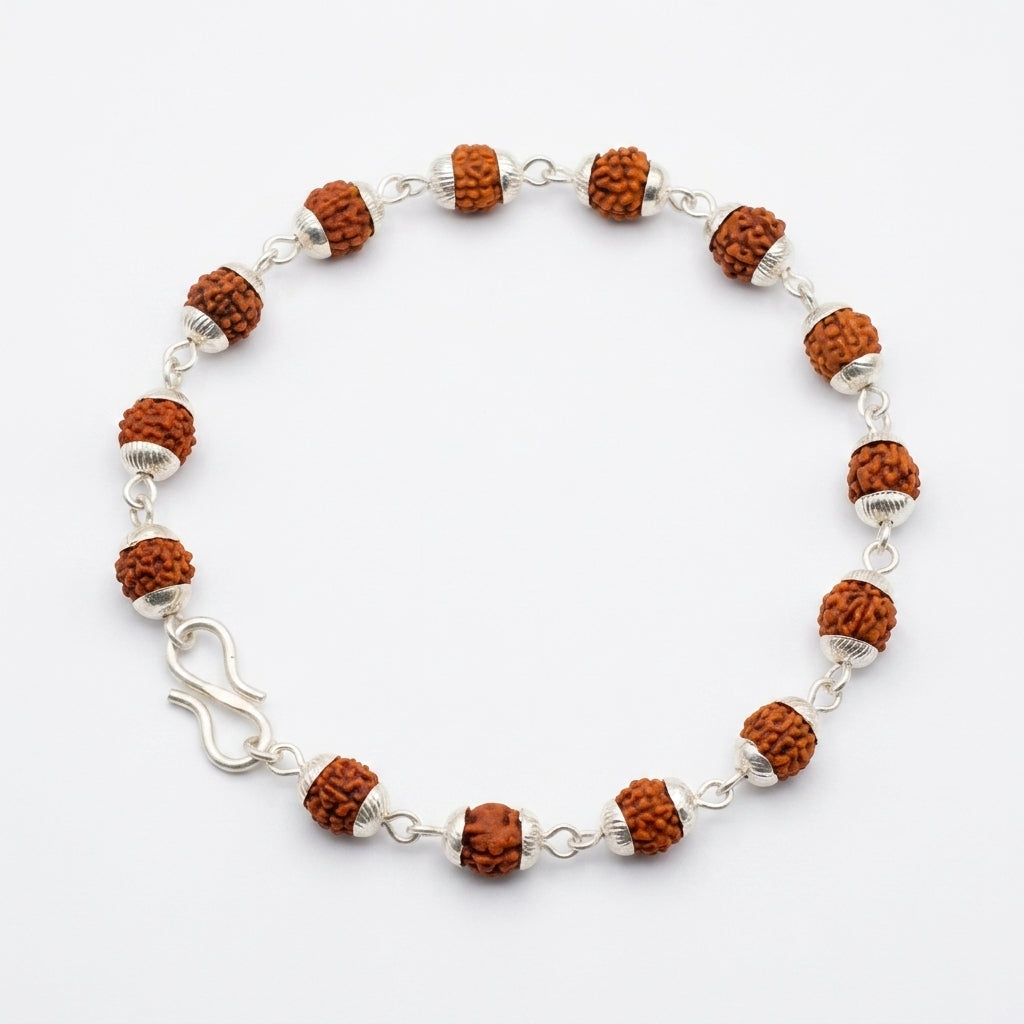 Natural 5 Mukhi Rudraksha Bracelet 6MM with Premium Caps | Peace, Focus & Positive Energy | Rudriva