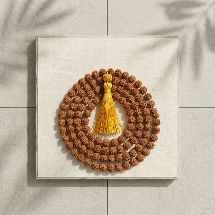 Five Mukhi Rudraksha Mala Brown | Natural 108 Beads Japa Mala for Meditation, Prayer & Spiritual Wellness