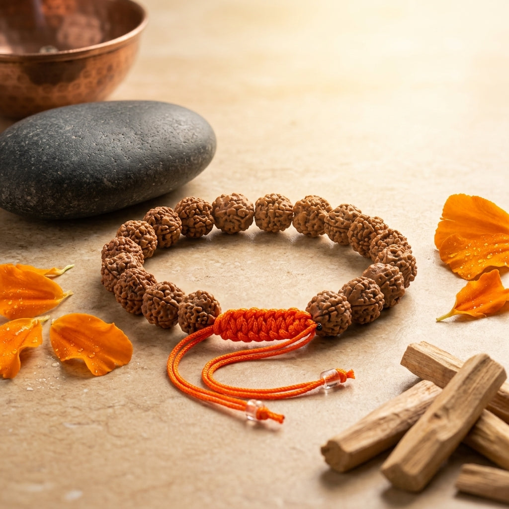 Natural Five Mukhi Rudraksha Bracelet Adjustable White | Premium Spiritual Bracelet