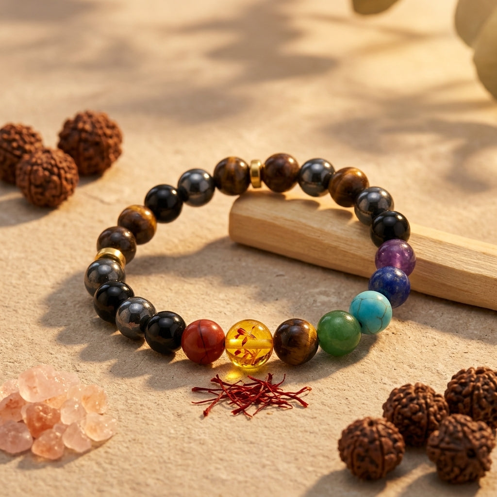 Natural Seven Chakra Energy Bracelet | Healing Crystal Bracelet for Balance & Positivity