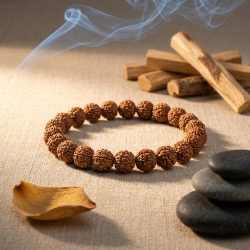Natural Five Mukhi Rudraksha Bracelet 7MM Elastic White | Spiritual Bracelet for Peace & Focus