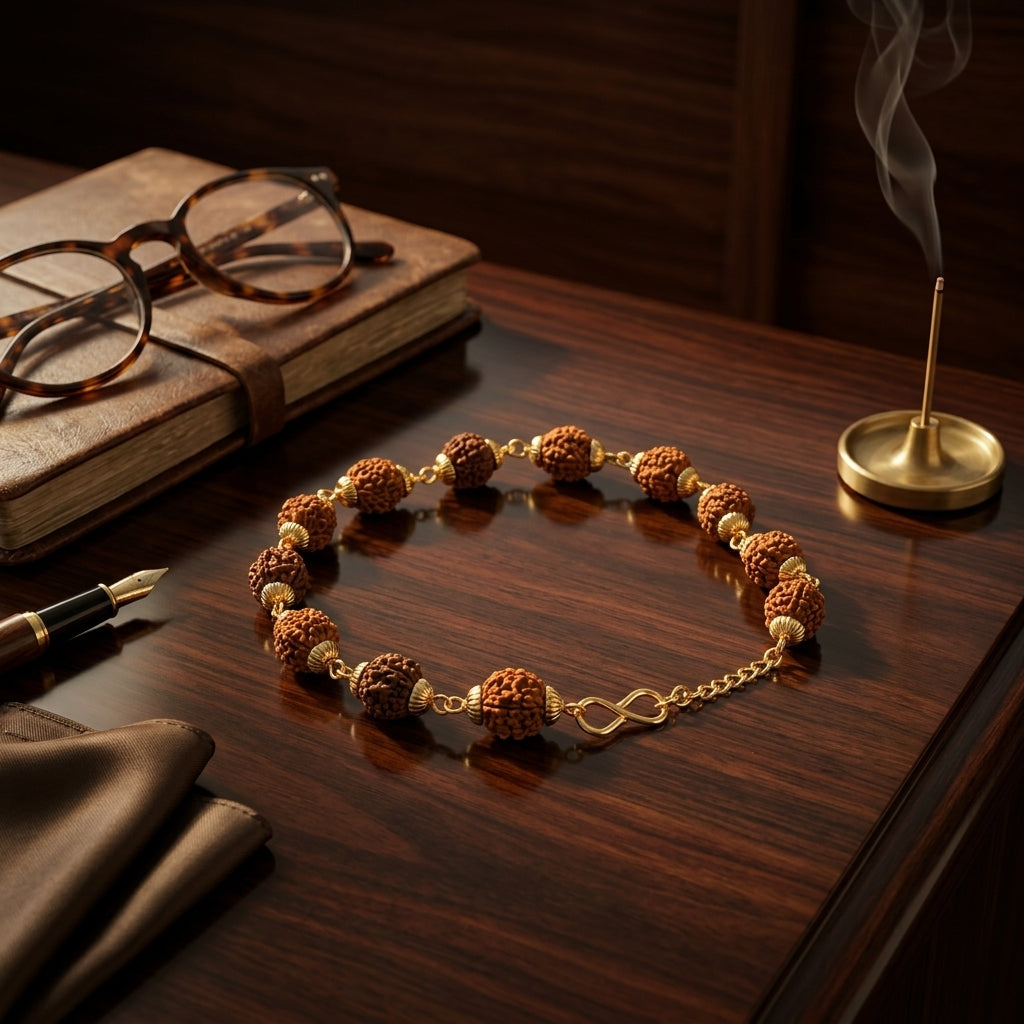 Natural Five Mukhi Rudraksha Bracelet Gold Plated | Premium Spiritual Bracelet