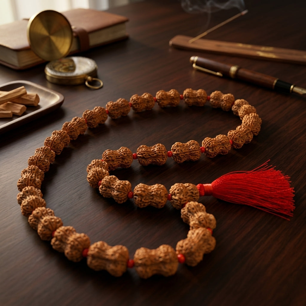 Rare Nepal Damru Rudraksha Mala – 33 Premium Beads | Collector's Edition Authentic Nepal Damru Rudraksha for Spiritual Power, Prosperity & Divine Protection