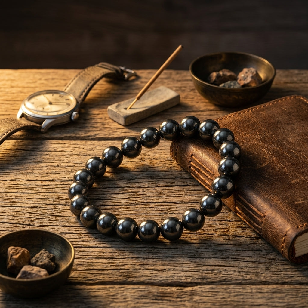 Natural Silver Hematite Bracelet | Grounding, Focus & Balance Crystal Bracelet