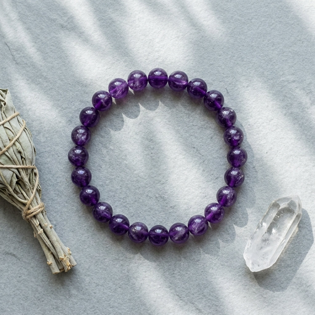 Natural Purple Quartz Bracelet 8MM | Premium Amethyst Crystal Bracelet for Peace & Intuition