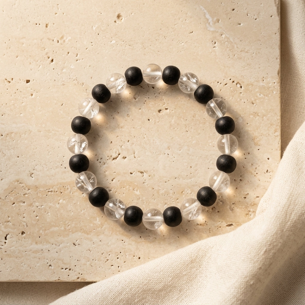 Sphatik Karungali Bracelet | Natural Crystal Quartz & Karungali Wood Bracelet for Protection and Peace